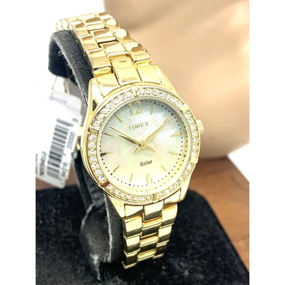 Timex Women's Watch TW2V39400 Solar Mother of Pearl Dial Gold Stainless Steel - Picture 13 of 14
